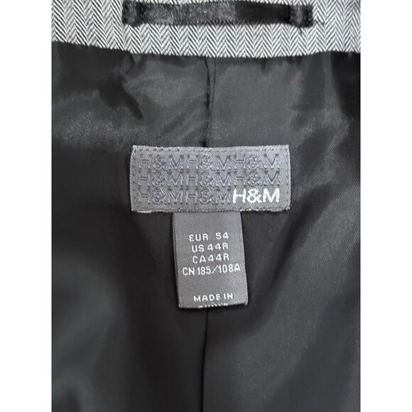 H&M Men's Blazer Jacket Size 44R Gray Cotton Herringbone 2 Button Sport Coat - Picture 4 of 6